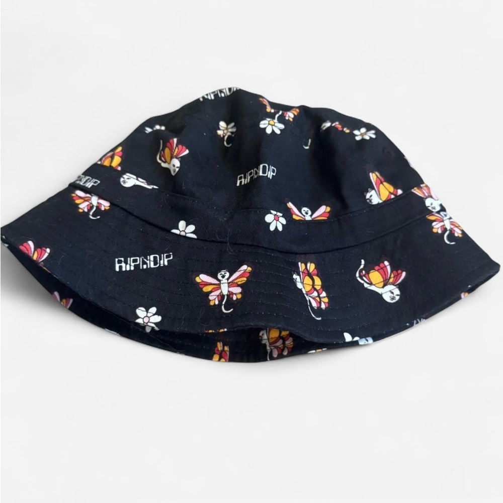 RipnDip Black Bucket Hat with Butterfly and Flower Design